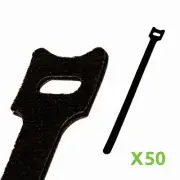 10 Inch Hook and Loop Reusable Strap Cable Cord Wire Ties 50 Pack Black
