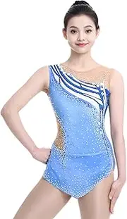 [Zagitova] Girls Sleeveless Rhythmic Gymnastics Costume For Competition Women Diamonds Printing Tank Leotards