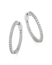 Bloomingdale's Fine Collection Diamond Inside Out Medium Hoop Earrings in 14K White Gold, 1.50 tcw