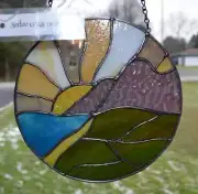 Handmade One of a Kind Stained Glass Mountain Water Lake Sunrise Sun Sunset
