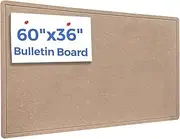 DexBoard Foldable Large Felt Bulletin Board for Wall 60"x 36", Decorative Picture Framed Display Board with Self-Adhesive Tape for School, Home, Kitchen & Office Walls, Includes 30 Pins, Oatmeal