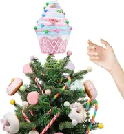 Dessert Christmas Tree Topper Pink Cupcake Tree Topper Candy Donut Christmas Tree Decoration Pastel for Christmas New Year Birthday Party Decor