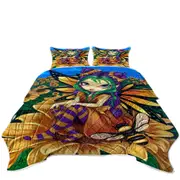 Cute Fairy and Bee Sitting on a Sunflower Coverlet