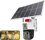 Solar Security Cameras Wireless Outdoor, 3MP WiFi Home Security Camera with Double Lens, Motion Detection, 2 Way Talk, Night Vision, 360° Panoramic View, for Home Surveillance