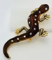 Gold Tone Lucite Aurora Crystal Lizard/Gecko Pin/Brooch