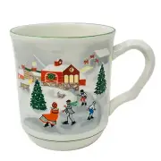 Sanyo Silent Night Christmas Ice Skaters Coffee Mug 3900 3.75”