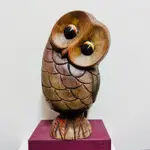 日本手工藝木雕草鴞鳥擺飾 木製貓頭鷹 蘋果臉鳥類裝飾品 藝術品 擺飾