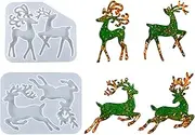 Christmas Mold, 2pcs Elk Shaped Christmas Resin Moulds Silicone Moulds for Resin Casting Christmas Decorations Moulds Crystal Epoxy Resin Mold for Christmas Tree Decorations DIY Crafts Gifts