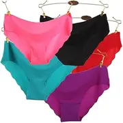 [Rockreyoa] Women's Ice Silk Stretch Underwear Underpants Seamless Invisible Underwear Briefs Low Waist Panties Hipster Breathable Underwear Women Sexy Panties Pack of 5, Mixed Color #3, Medium