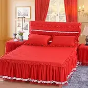 Bed Valance Skirt, Bed Skirt Bed Cover Skirt Bedspread Thickened Mattress Cover Fitted Valance Sheet Ruffles Floral Printed Bed Wrap for Queen Beds