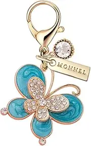 [Monnel] MC488 Crystal Butterfly Lobster Clasp Charm for Women with Velvet Bag (Blue,1 Piece), 3.2 cm (L) X 0.5 cm (W) X 3.5 cm (H), Zinc Alloy Metal Rhinestone Crystal Enamel Handmade Painted,