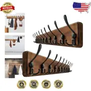 Rustic Solid Wood Wall Mounted Coat Rack, 98 cm, 10 Heavy-Duty Hooks – Pack of 2