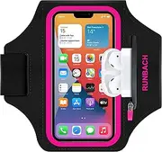 RUNBACH Armband for iPhone 15 Pro Max/15 Plus/iPhone 14 Pro Max/14 Plus/13,12,11 Pro Max/XS Max/iPhone 8/7 /6 Plus,Water Resistant Sport Armband with Zipper Slot for Airpods and Keys (Pink)