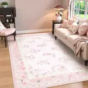 5x7 Soft Boho Nursery Rug for Baby Girl, Light Rug Non-Slip Faux 5‘ x 7’ Pink
