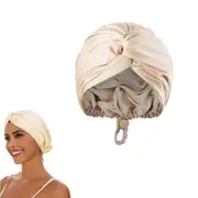 Silk Sleeping Cap Adjustable Double Layer Hair Bonnet for Women-Green