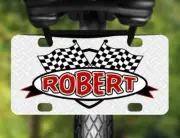 CHECKERED FLAG MINI LICENSE PLATE Personalized Bike Accessory for Kids Tricycles