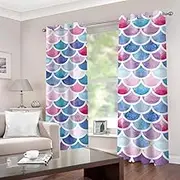Print Blackout Curtains Colorful Fish Scales 2 x W132cm x D160cm 3D Print Window Curtains, Thermal Insulated Darkening Grommet Drapes 2 Panel Set for Living Room Bedroom Kitchen Decor