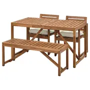 NÄMMARÖ table+2 chairs+ bench, outdoor, light brown stained/Kuddarna beige