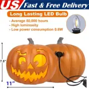 11" Halloween Pumpkin LED Light Jack-O'-Lantern Round Lamp Scary Face Yard Decor