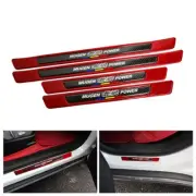 4Pcs JDM Mugen Red Carbon Fiber Car Door Scuff Sill Cover Panel Step Protector