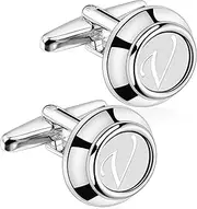 [AMITER] Mens Cufflinks with Initial A-Z, Classic Silver 26 Letters Cuff Links for Men Business Wedding Shirts