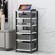 AV Media Stand 3 4 5 6 Tier Record Player Stand Height Adjustable Audio Rack Wooden Shelf Stereo Rack HiFi Rack Component Cabinet(White,6 Tier)