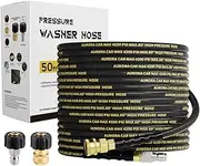 Pressure Washer Hose 50FT with 3/8 Inch Quick Connect, Kink Resistant High Tensile Wire Power Washer Hose, Industry Grade for Power Washer Hose with 2 pcs M22 14mm Adapter Set,4200 PSI