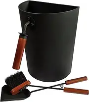 Ash Metal Bucket with Brush & Shovel Fireplace Tools Set, 3.5 Gallon Space Saving Design for Cleaning Charcoal Ash Disposal for Indoor/Outdoor Fire Pits, Wood Burning Stoves, Coal/Pellets Ash Can Pail