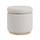 Linon Home Decor Ottoman 18"Hx18"Wx18"D Cream White Sherpa Fabric Round Storage