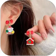 [Frodete] Christmas Earrings for Women Cute Christmas Tree Snowflake Bow Santa Claus Jingle Bell Drop Dangle Earrings Xmas Holiday Party Favors Decor Accessories