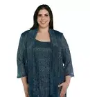 R & M Richards Teal Blue Metallic Drapey 2 Piece Top & Cardigan Nwt Sz 2X