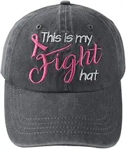 [Tacoesha] This is My Fight Hat, Distressed Cotton Adjustable Embroidered Pink Ribbon Breast Cancer Baseball Cap
