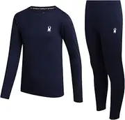 [Spyder] Kids Thermal Underwear Set - 2 Piece Brushed Back Fleece Lined Long Johns Base Layer Set for Boys and Girls (4-18), Navy, 4-5