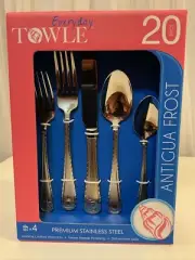 Towle 20 Piece Premium Stainless Steel Silverware Set Antiqua Frost