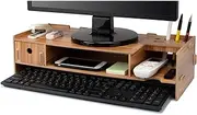 Tonsmile Monitor Riser Wood, Wooden Office Desk Desktop Storage Organiser Computer Screen Monitor Riser Stand with Drawer (W480 x D200 x H120mm)
