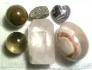 6 Stones - Crystal Ball, Pyrite, Tiger's Eye, Hematite, Honey Onyx Egg #