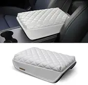 KMMOTORS Model 3, Model y Console Cover, Armrest Cushion, Accessories, Gadgets, Faux Leather, Console Lid Protector (White)