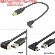 90 Degree Right Angle USB A to Type C Fast Data Sync Charger Charging Cable Wire