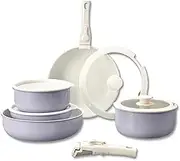 Gourmetific Cookware Set, Gourmetific Cookware Set Stackable with Removable Handles, Nonstick, Easy to Clean, for Kitchen (Purple*5 Pcs)