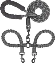 Dual Dog Leash with 360° Swivel and Shock Absorbing Bungee for Two Dogs
