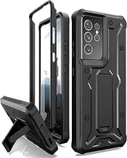 [ArmadilloTek] Vanguard Compatible with Samsung Galaxy S21 Ultra Case, Military Grade Full-Body Rugged with Built-in Kickstand [Screenless Version] (Black)