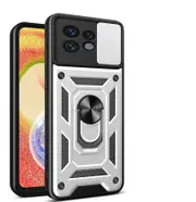 case For Moto Edge 40 Pro Slide Camera Lens Protection and Built in 360 Rotatable Ring Holder - Silvery