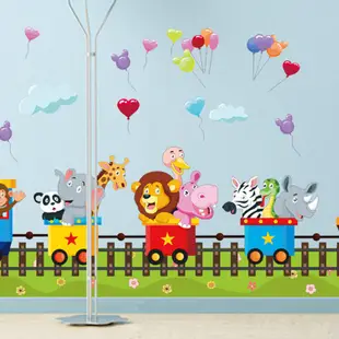 五象設計 動物126 DIY 壁貼 卡通動物火車牆壁裝飾 房間裝飾幼兒園裝飾貼紙 透明組合PVC環保牆貼