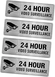 Perfk 4x 24 Hour Video Sign Monitored Signs Selfadhesive Practical Weatherproof Camera Signs for Home Security Camera