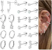 [Sanfenly] Hypoallergenic Flat Back Earrings Gold Cartilage Earring Sets for Multiple Piercing 20G Surgical Stainless Steel Earrings for Women Trendy Earring