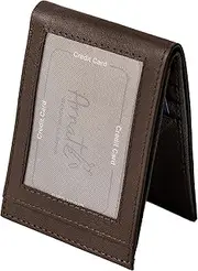 [Arnate] Unisex Mens Womens Slim Minimalist Genuine Leather Card Wallet RFID Block Sleek Bifold Brown Zip Coins Pocket