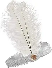 20s Flapper Headband Sequined - White (Artificial Feather) 20s Flapper Headband Sequined - White (Artificial Feather)