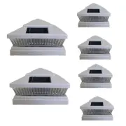 6 Pcs White Solar Garden Outdoor Cap Post Light 5X5 Plastic with 5 LED Bulbs