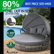 ALFORDSON Outdoor Sun Lounge Day Bed Wicker Furniture Sofa Bed Garden Grey 3PCS