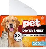 Heigble 200 Count Pet Hair Remover for Laundry, Fragrance Free Pet Hair and Lint Dryer Sheets, 3 X Pet Hair Fighters, Reduces Static, Adds Softness